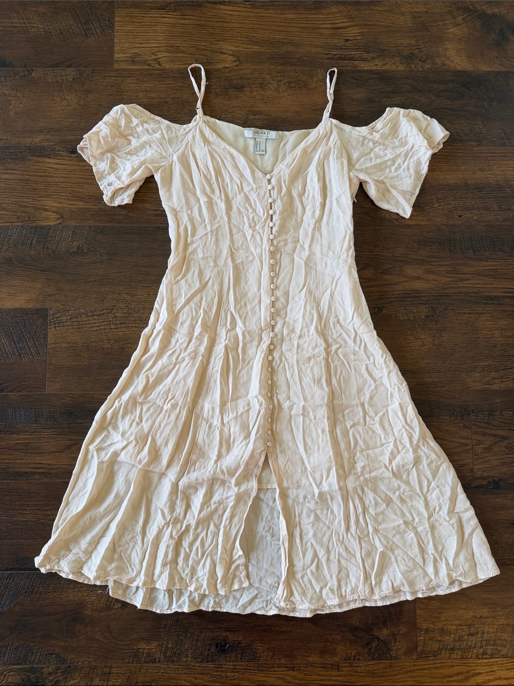 Ivory Button-Front Cold Shoulder Dress